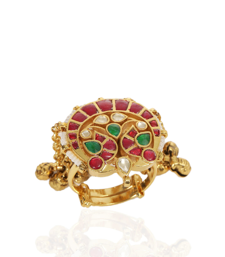 AMIA RED & GREEN KUNDAN RING