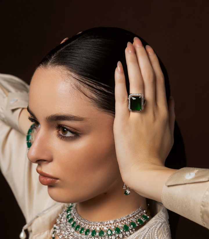 RIKEE SILVER FINISH ZIRCON RING