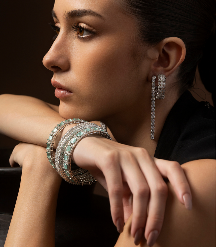 RAKUL SILVER FINISH ZIRCON ZIRCON EARRING