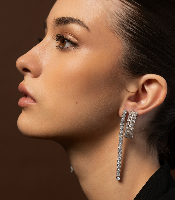 RAKUL SILVER FINISH ZIRCON ZIRCON EARRING