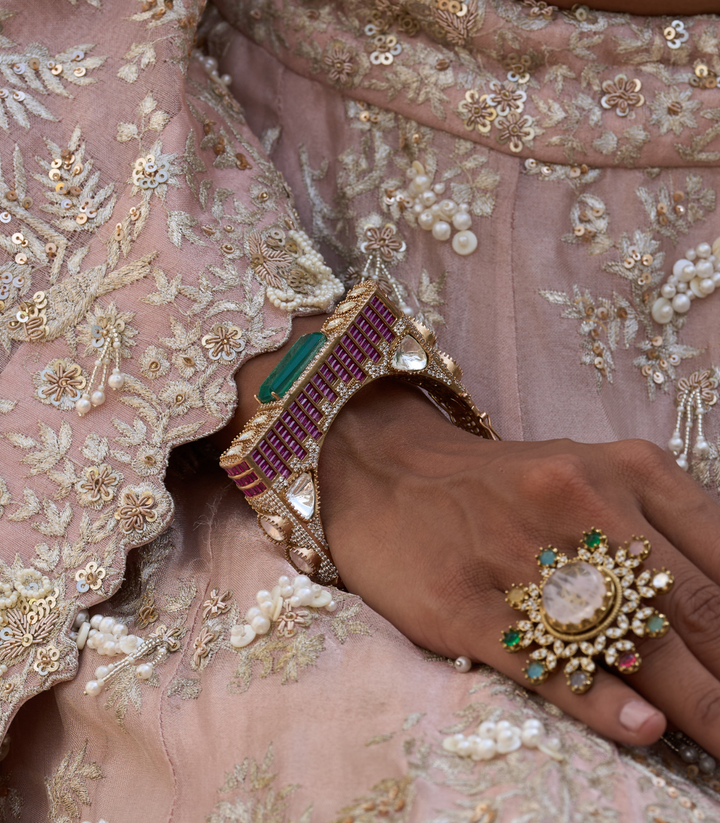 VAIDEHI GREEN & PINK POLKI BANGLES