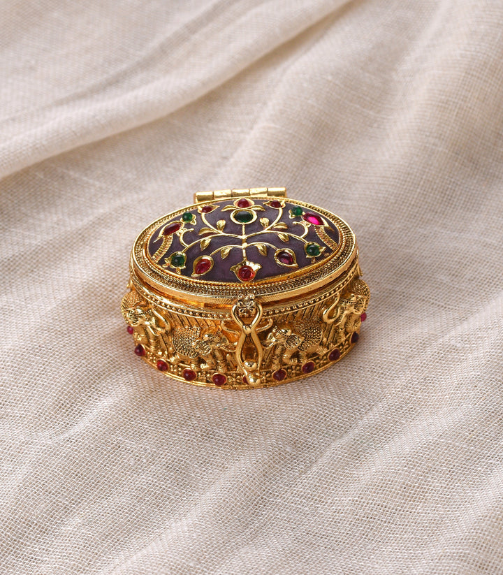GOLD PLATED PURPLE KUNDAN SINDOOR BOX
