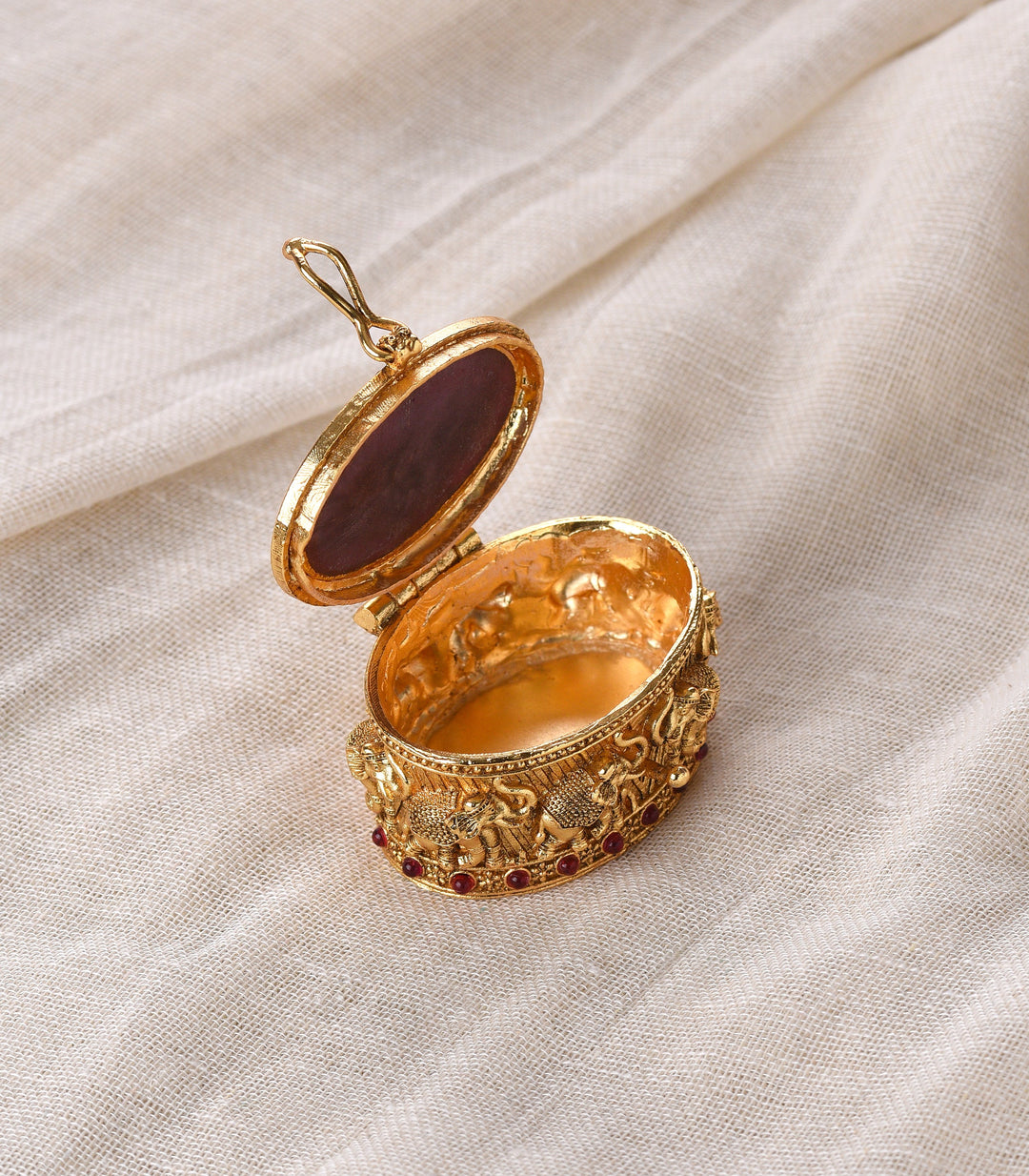 GOLD PLATED PURPLE KUNDAN SINDOOR BOX