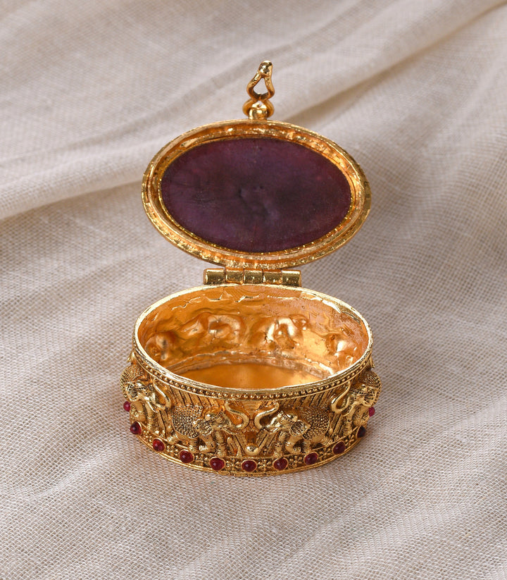 GOLD PLATED PURPLE KUNDAN SINDOOR BOX