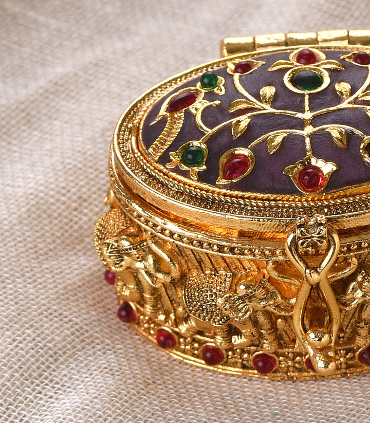 GOLD PLATED PURPLE KUNDAN SINDOOR BOX
