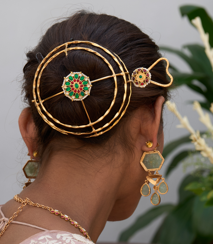 HEENA RED & GREEN  KUNDAN JUDA PIN