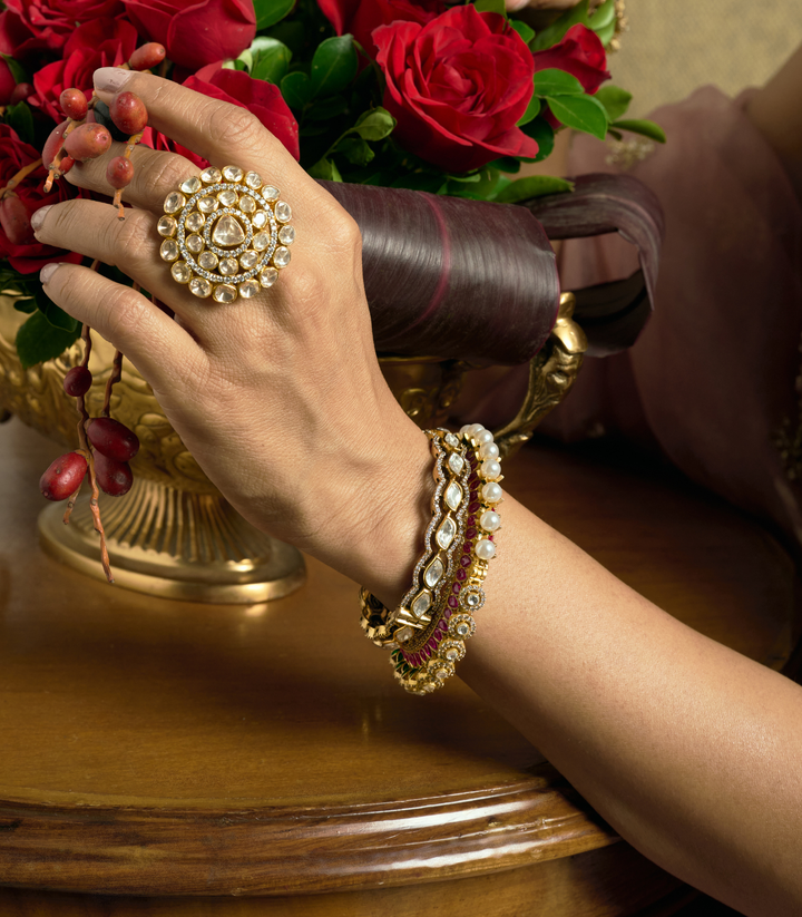 NANDHINI RED & GREEN KUNDAN BANGLES