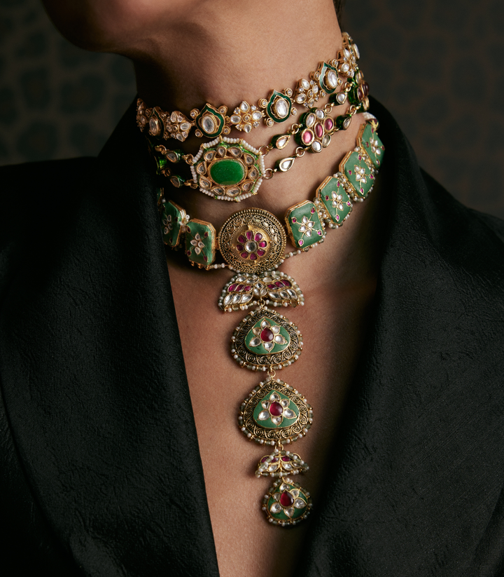 SHAZAHN GREEN KUNDAN LONG NECKLACE