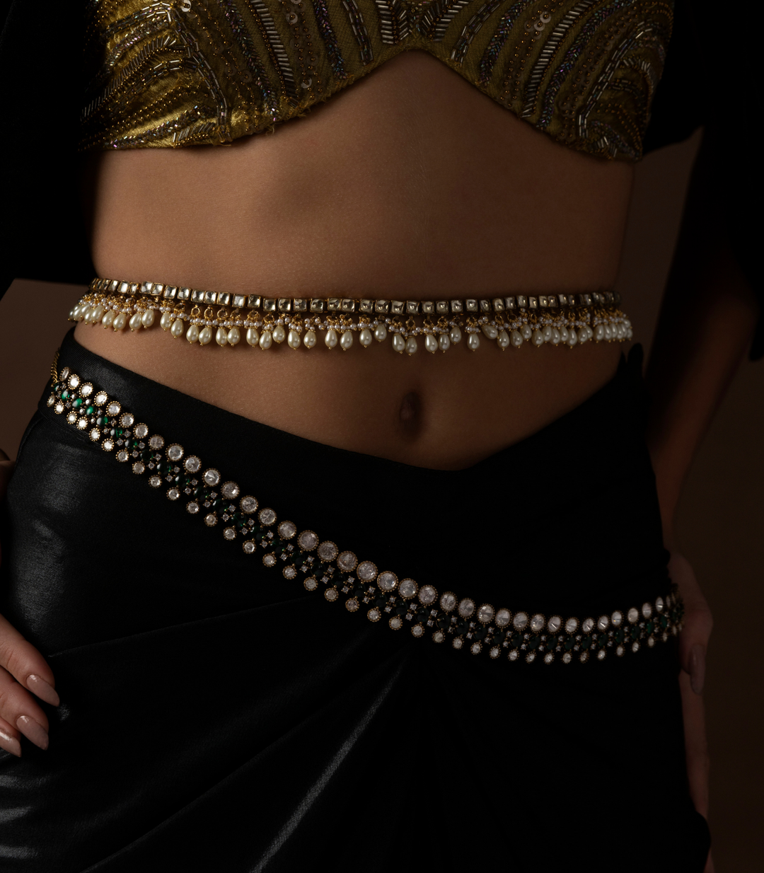 ANIKA WHITE KUNDAN WAIST BELT