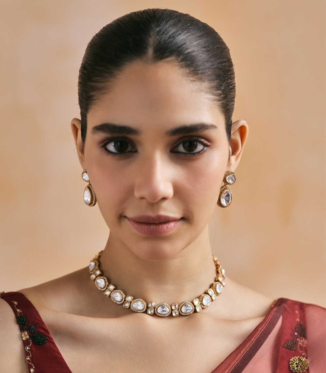 ANVI GOLD PLATED POLKI NECKLACE SET