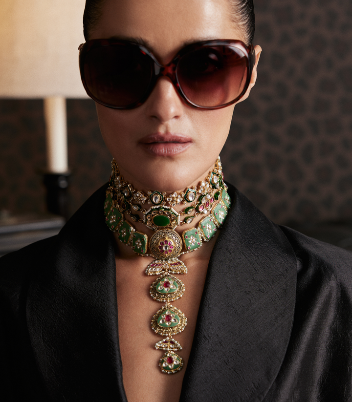 SHAZAHN GREEN KUNDAN LONG NECKLACE