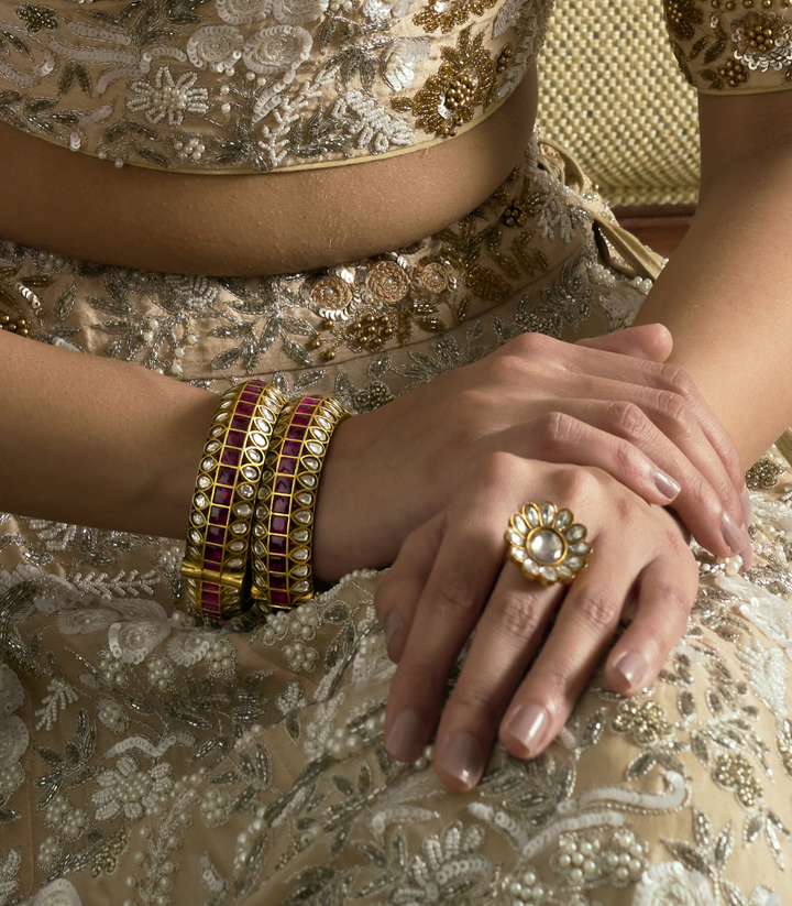 NIHARIKA GOLD PLATED KUNDAN RING