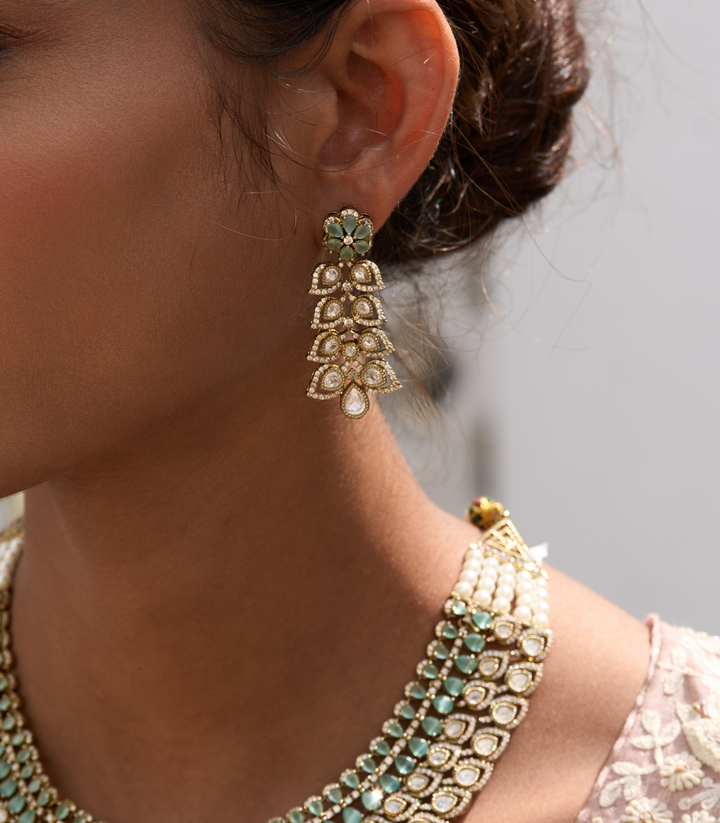 AARZA GREEN KUNDAN NECKLACE SET