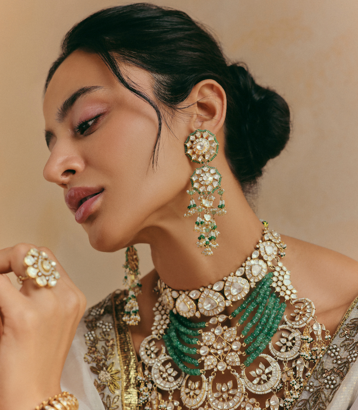 AANCHAL GREEN MOISSANITE STATEMENT EARRING