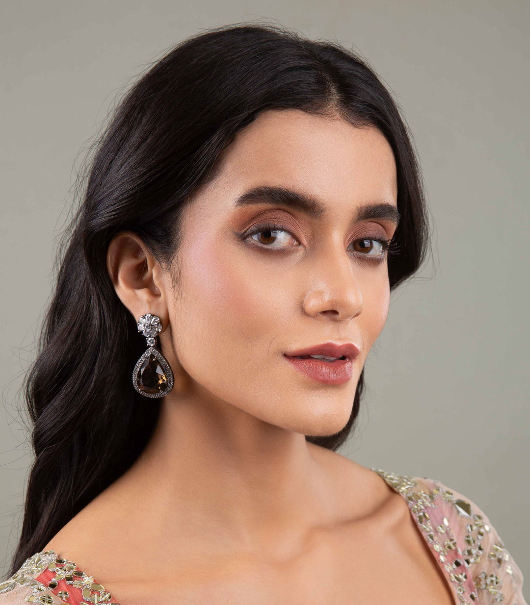 JAYASWI SILVER FINISH BROWN ZIRCON NECKLACE SET