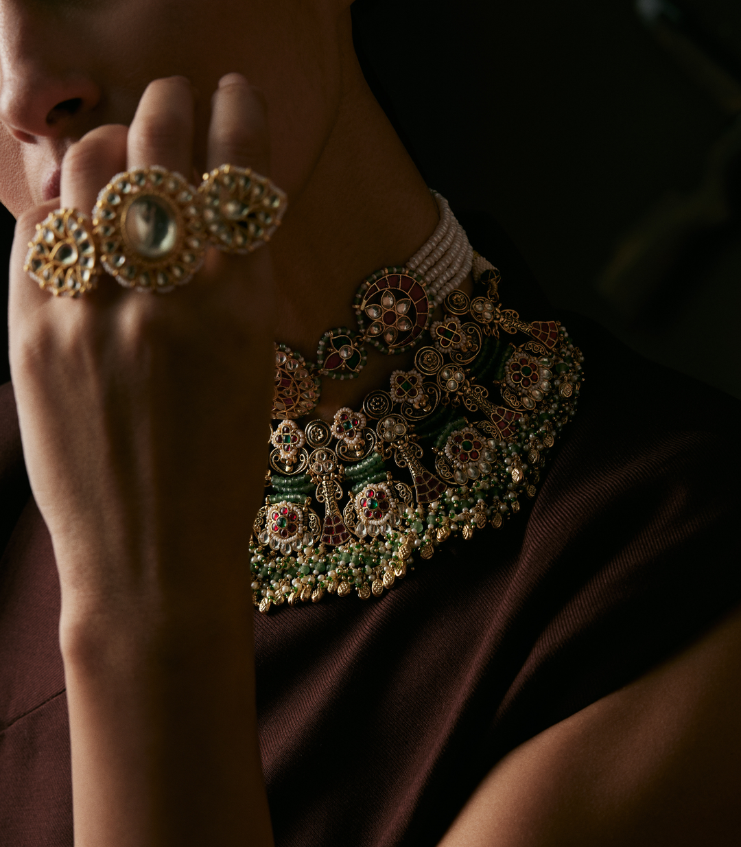 LATA RED & GREEN KUNDAN NECKLACE SET