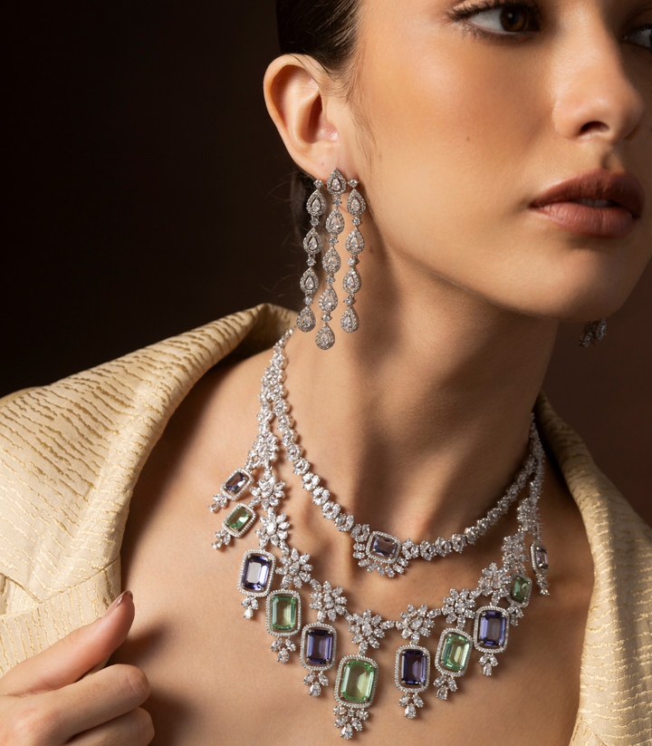 ANKITA SILVER BLUE & GREEN NECKLACE SET