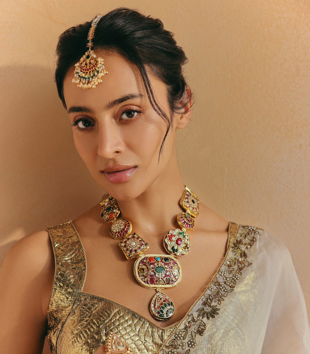 SONIA RED&GREEN KUNDAN LONG NECKLACE