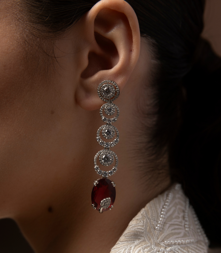 KARALIKA SILVER FINISH RED ZIRCON NECKLACE SET