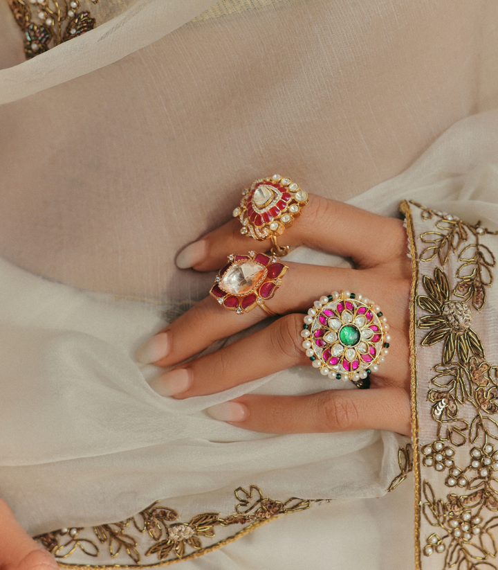 PRIYA RED & GREEN KUNDAN RING