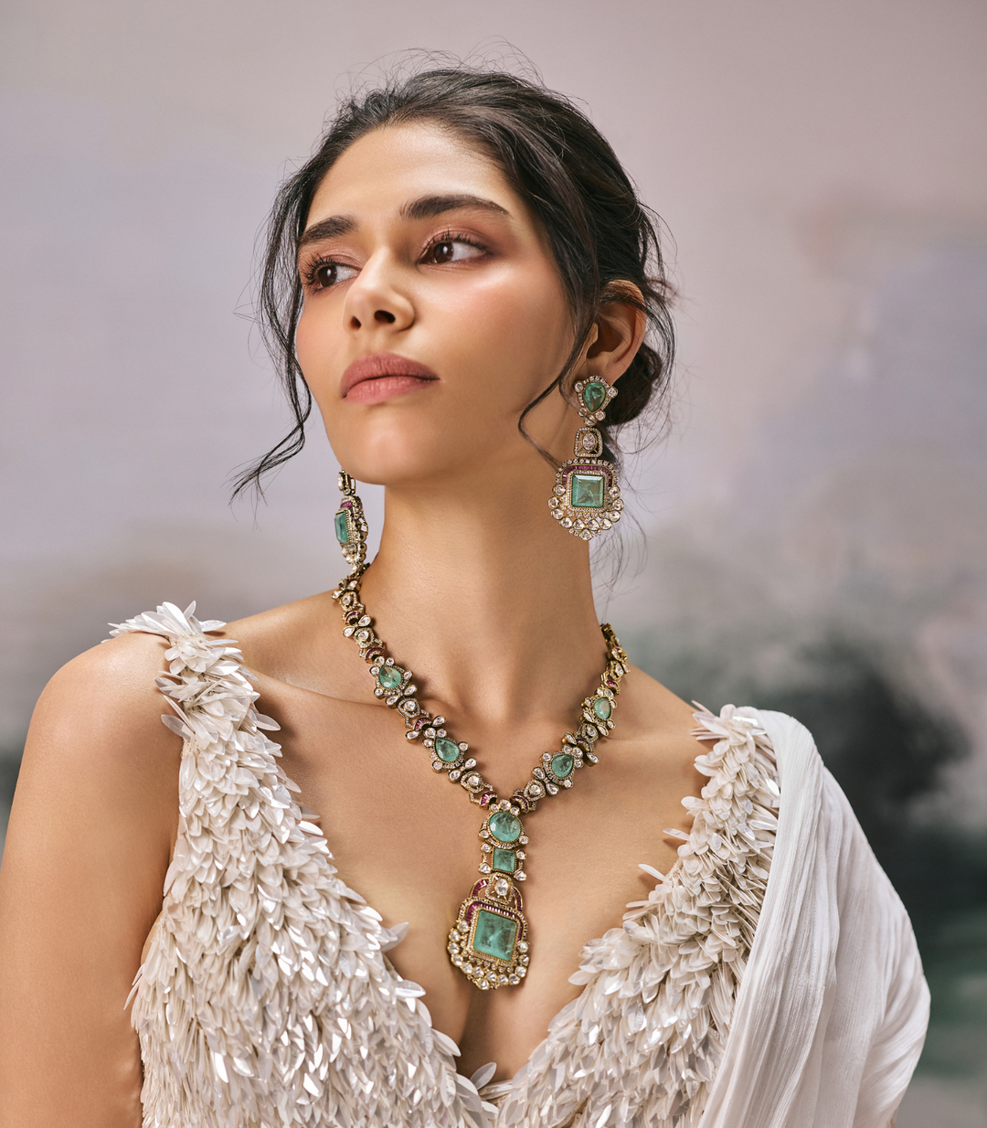 ESTRELLA PINK & MINT POLKI NECKLACE SET