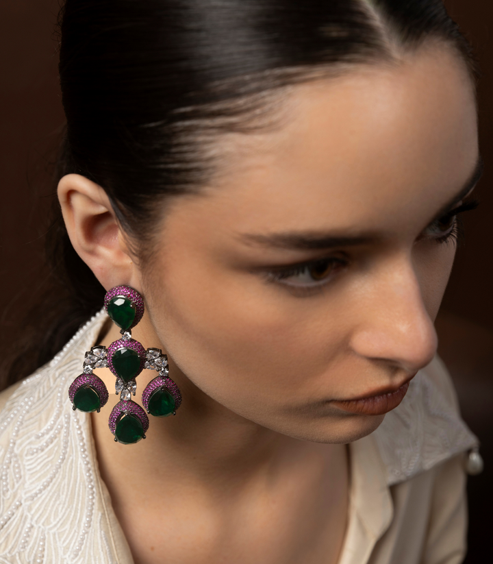 KALPNA GREEN ZIRCON STATEMENT EARRING