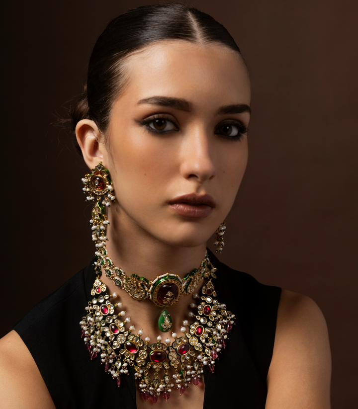 MADHAVI RED KUNDAN NECKLACE SET