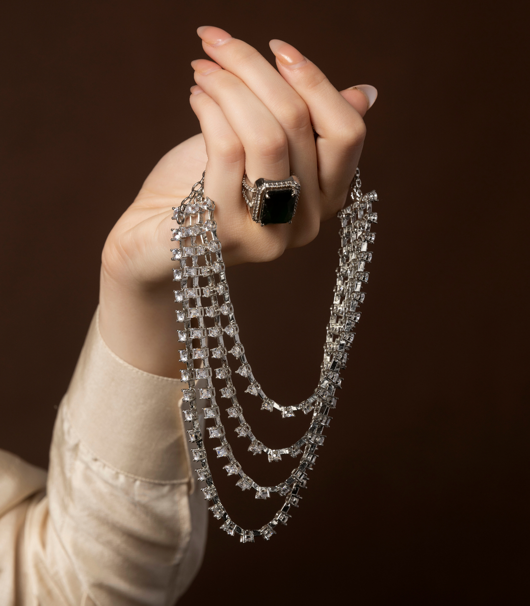 ANAYA SILVER FINISH ZIRCON LONG NECKLACE