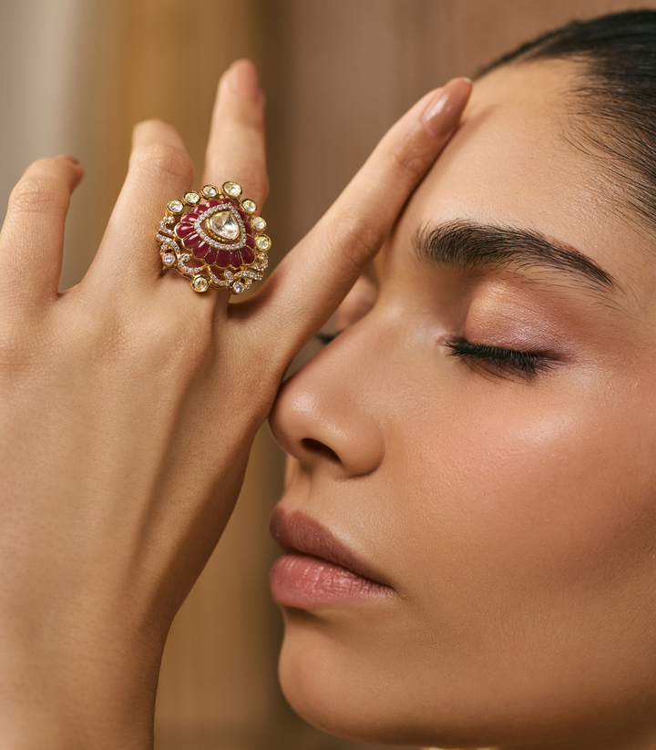 IRA RED GOLD PLATED MOISSANITE RING