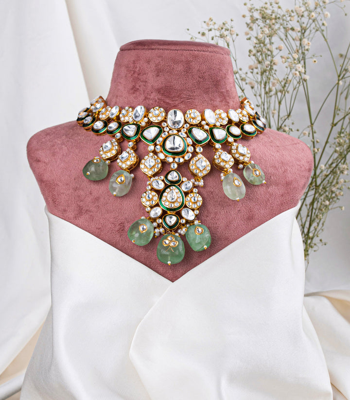 Sarbini Green Polki Necklace Set