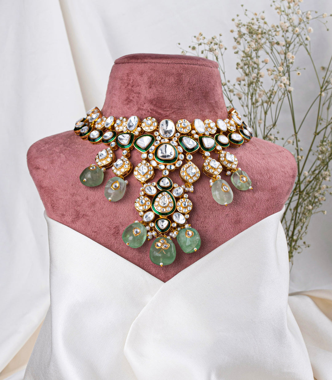 Sarbini Green Polki Necklace Set