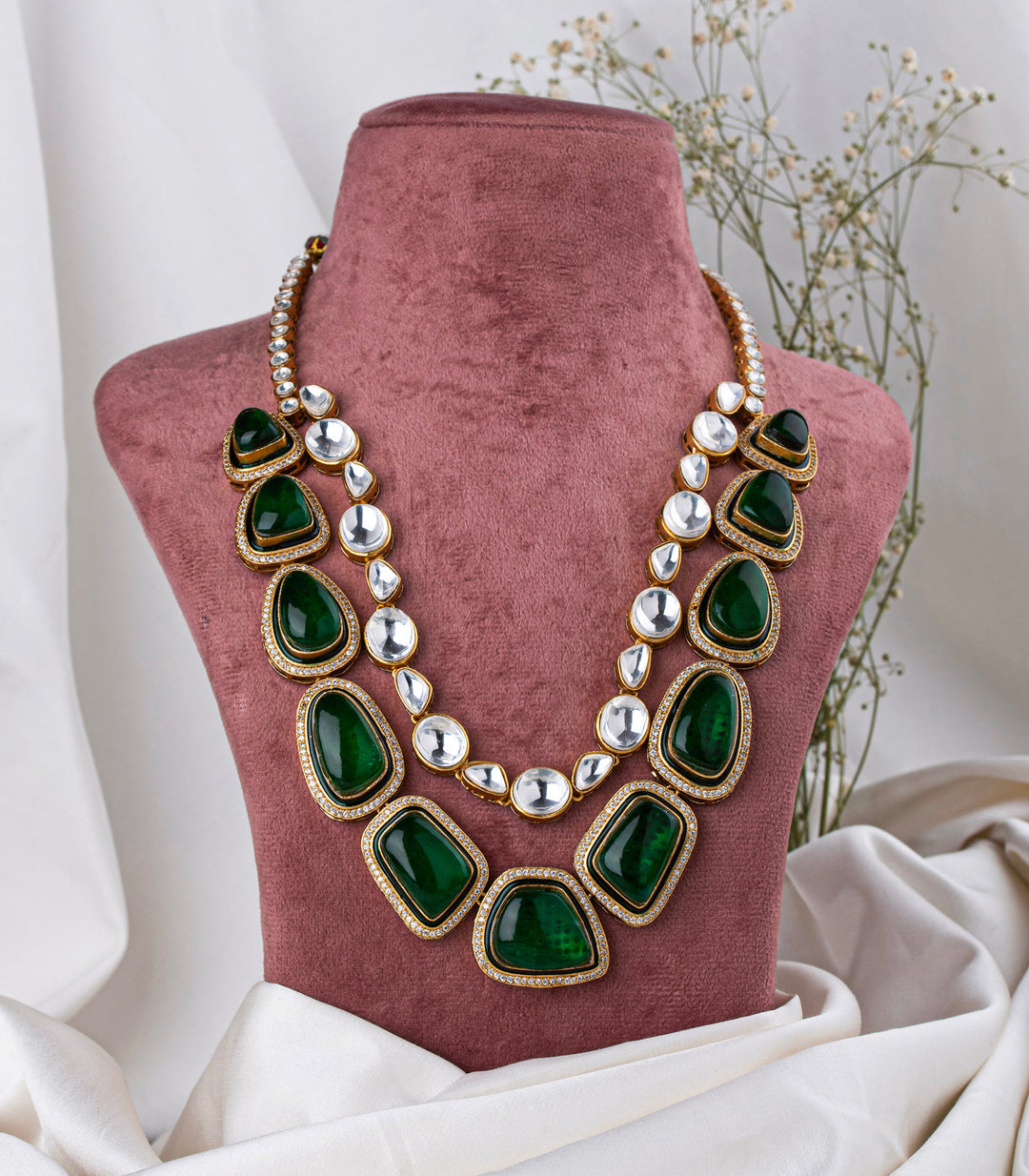 Mayuki Green Two Line Necklace Set