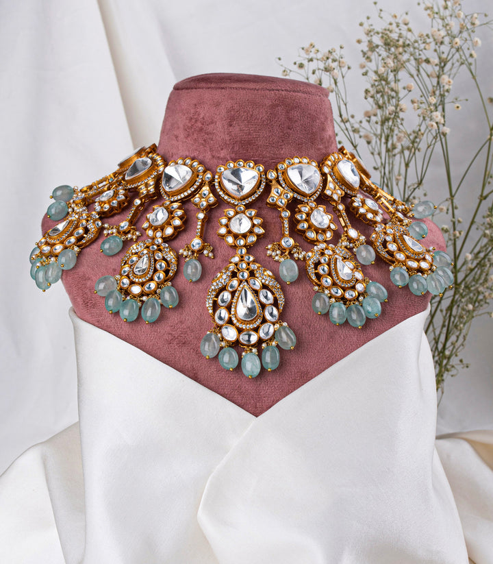 Padmakshi Mint Polki Necklace Set