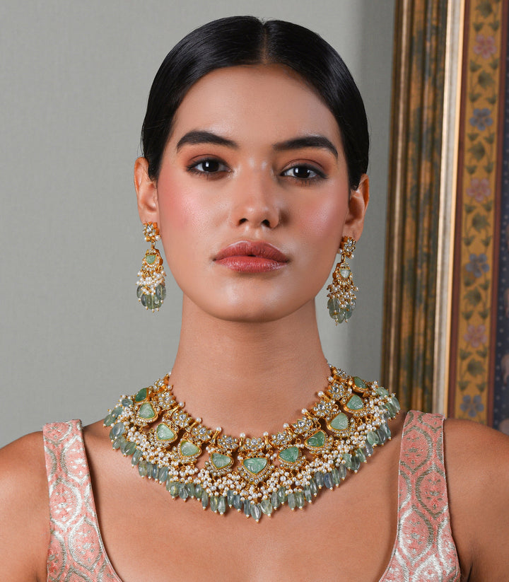 HIMANSHI GREEN KUNDAN NECKLACE SET