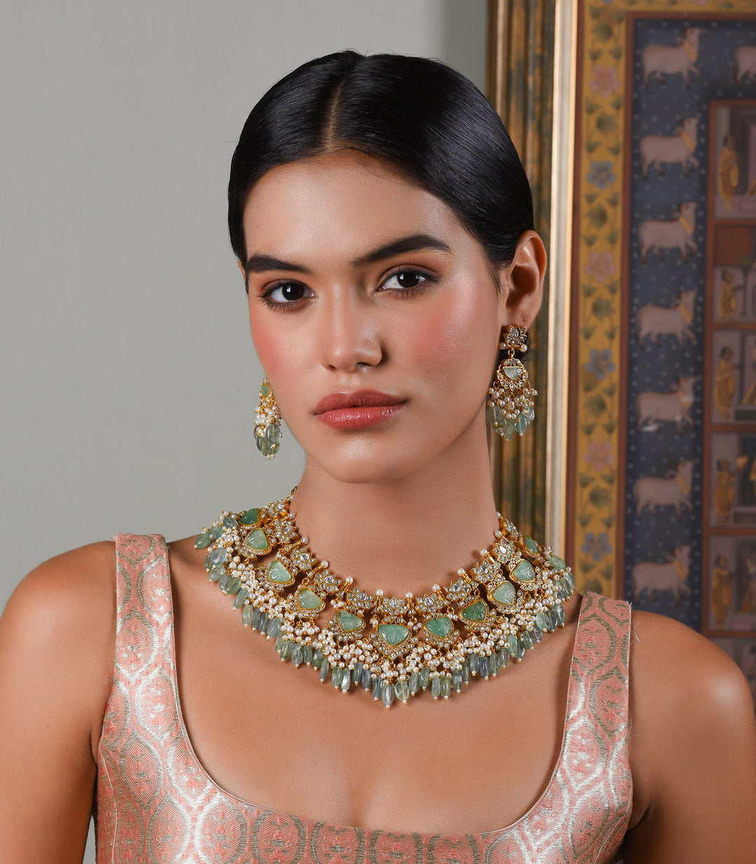 HIMANSHI GREEN KUNDAN NECKLACE SET