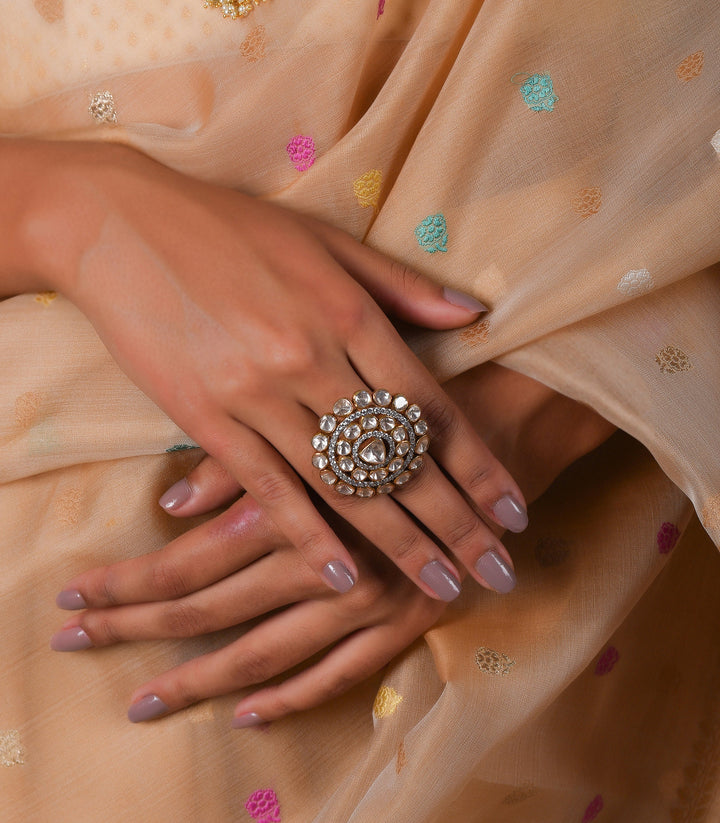 GOLD PLATED STERLING SILVER COCKTAIL MOISSANITE RING