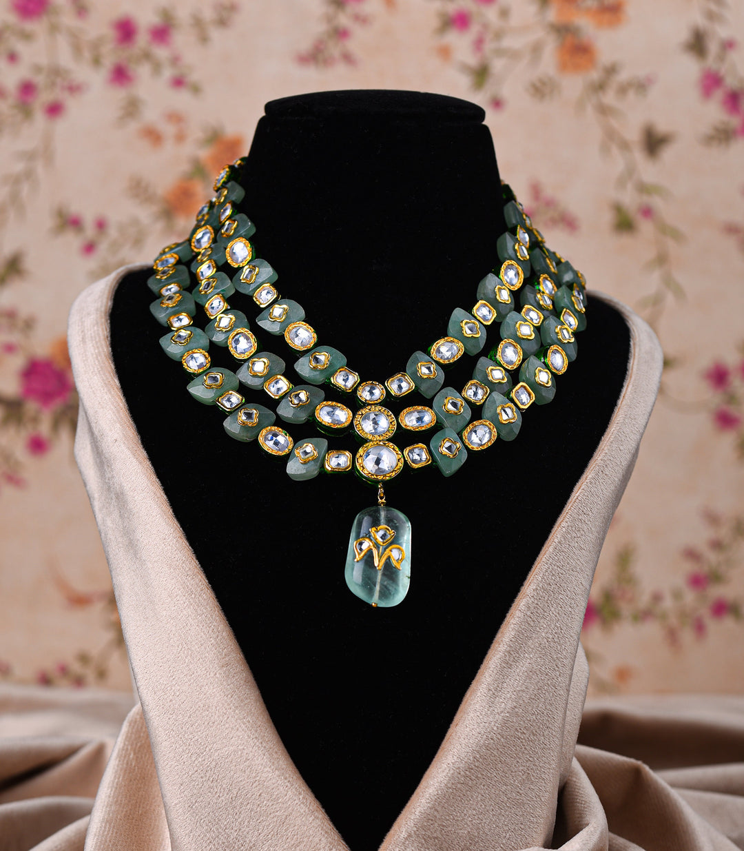 MANASVINI MINT KUNDAN NECKLACE