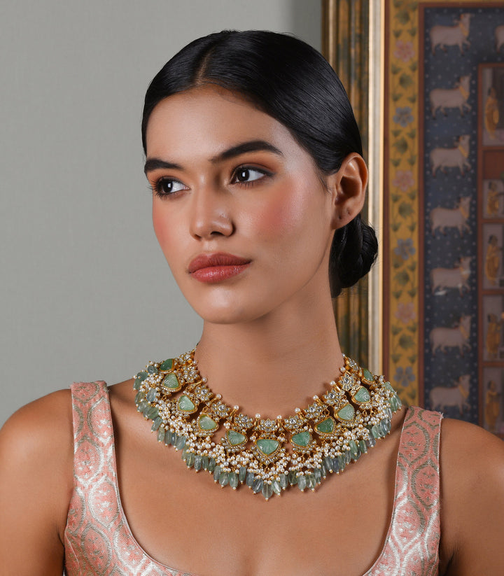 HIMANSHI GREEN KUNDAN NECKLACE SET