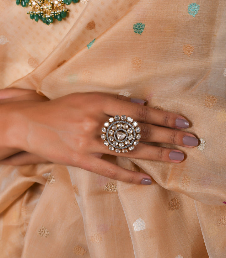 GOLD PLATED STERLING SILVER COCKTAIL MOISSANITE RING