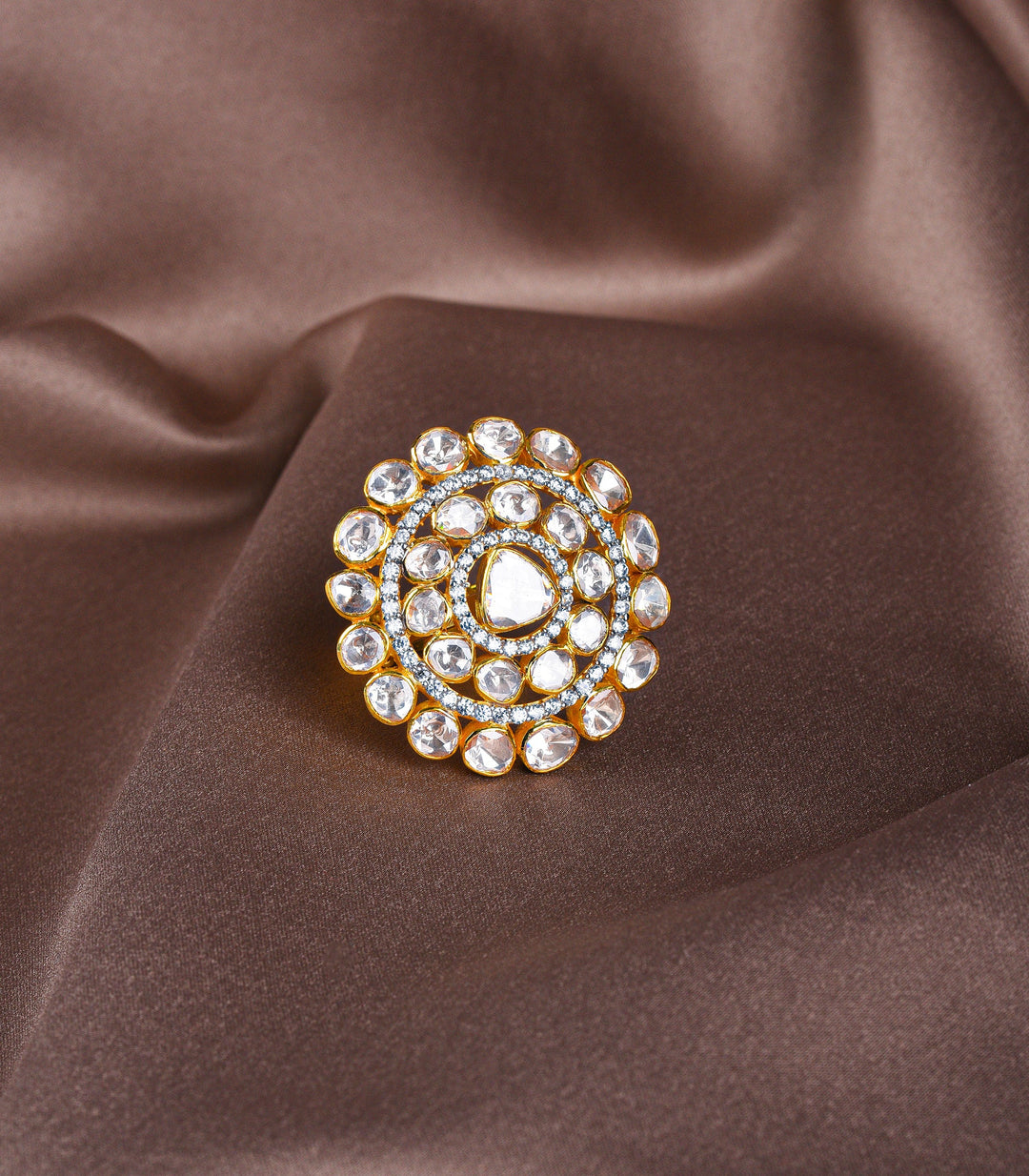 GOLD PLATED STERLING SILVER COCKTAIL MOISSANITE RING