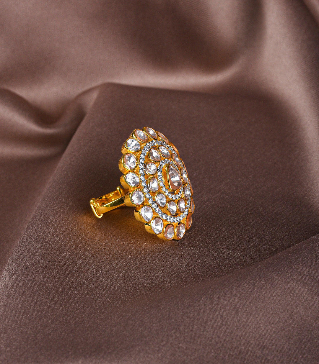 GOLD PLATED STERLING SILVER COCKTAIL MOISSANITE RING