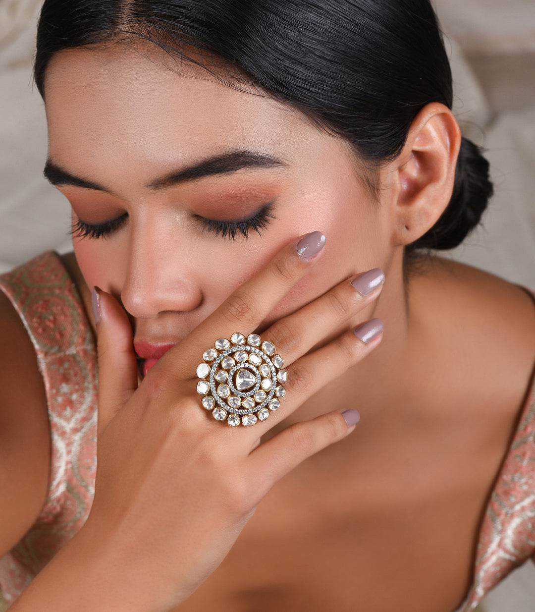 GOLD PLATED STERLING SILVER COCKTAIL MOISSANITE RING