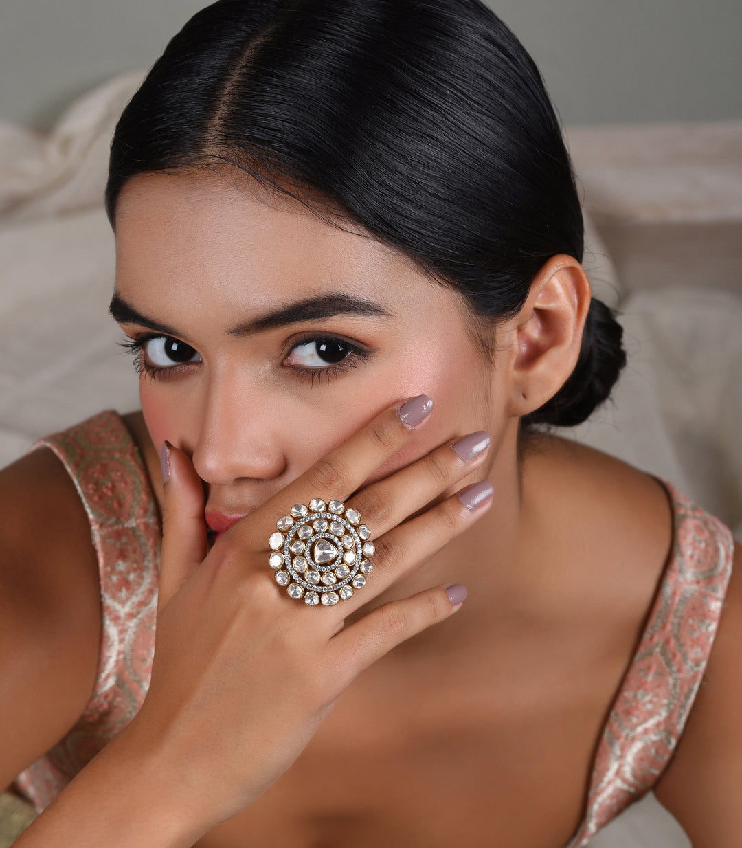 GOLD PLATED STERLING SILVER COCKTAIL MOISSANITE RING