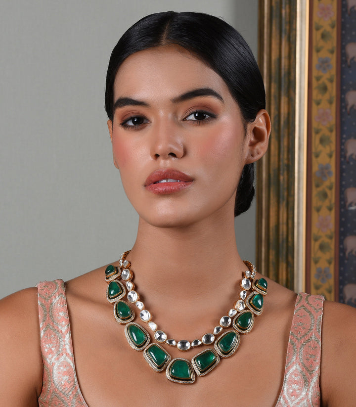 Mayuki Green Two Line Necklace Set