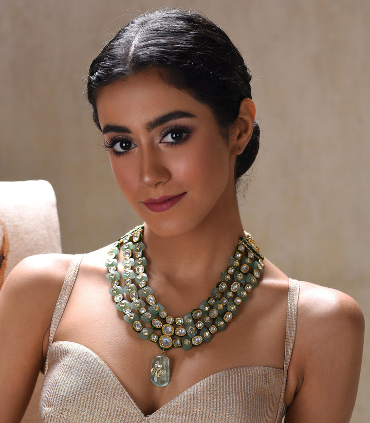MANASVINI MINT KUNDAN NECKLACE