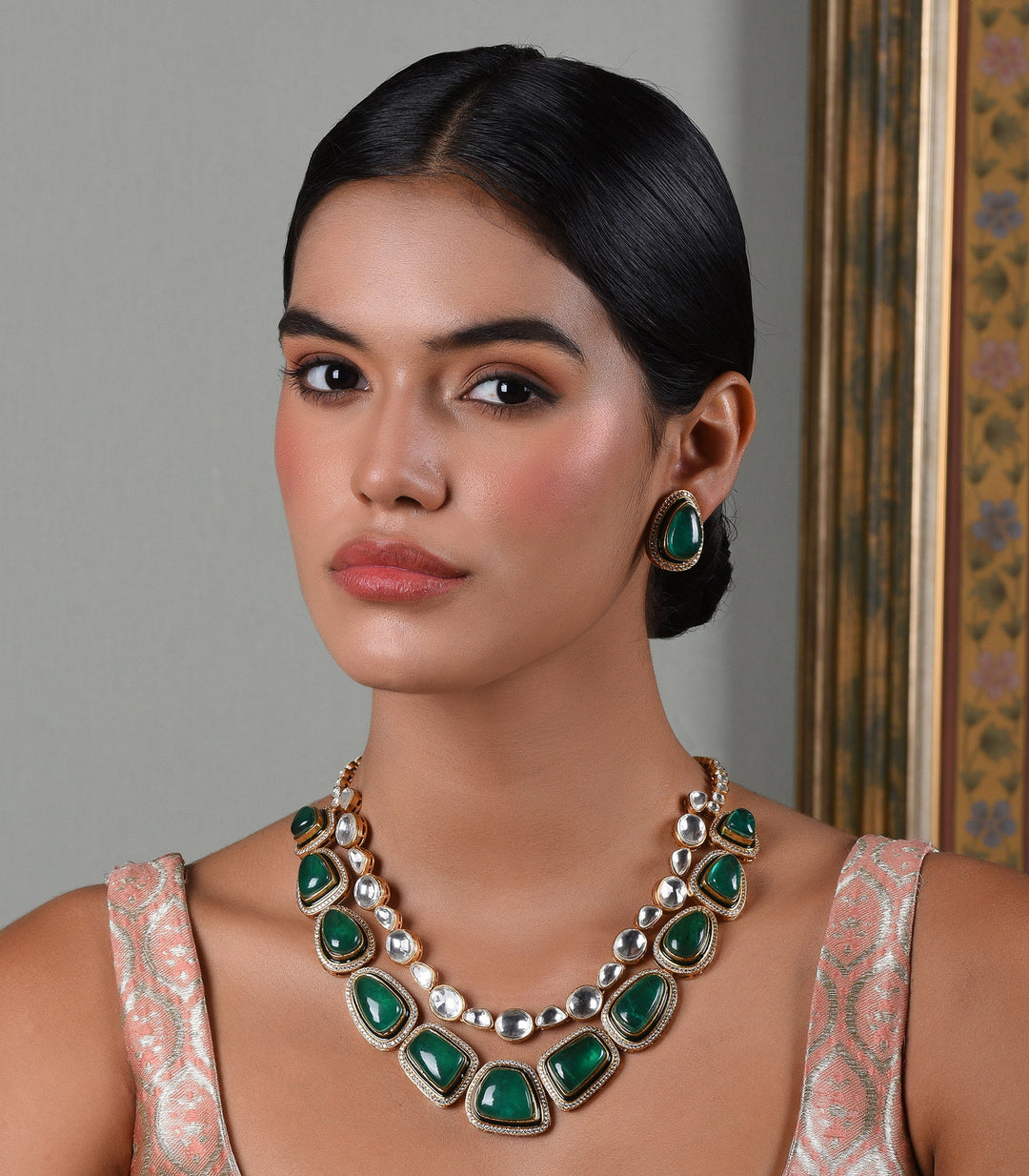 Mayuki Green Two Line Necklace Set