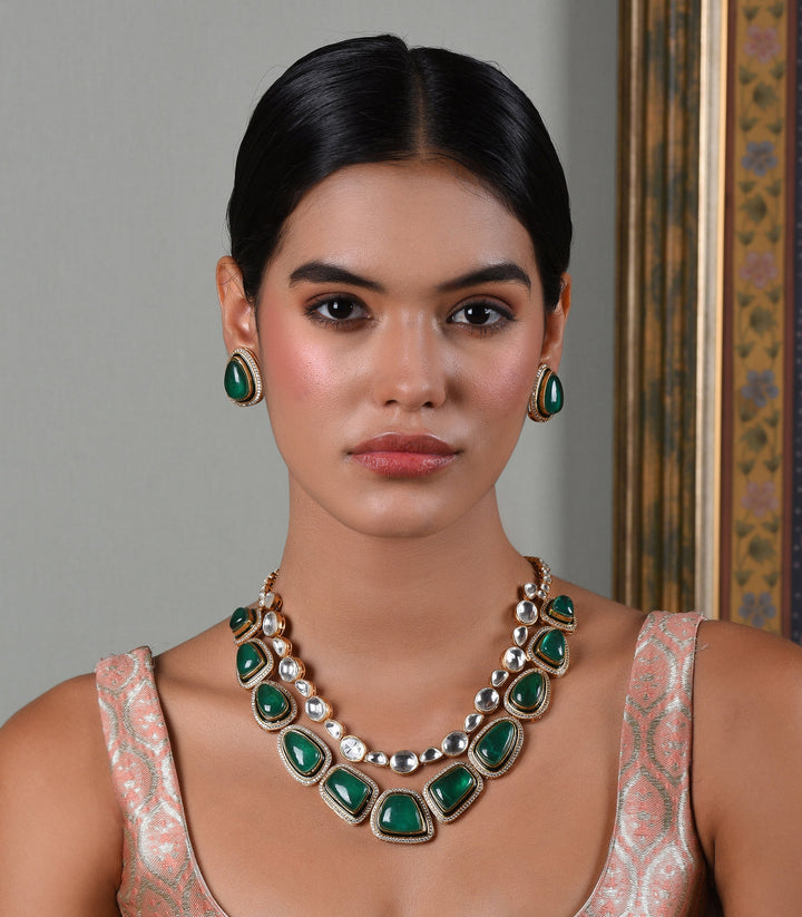 Mayuki Green Two Line Necklace Set