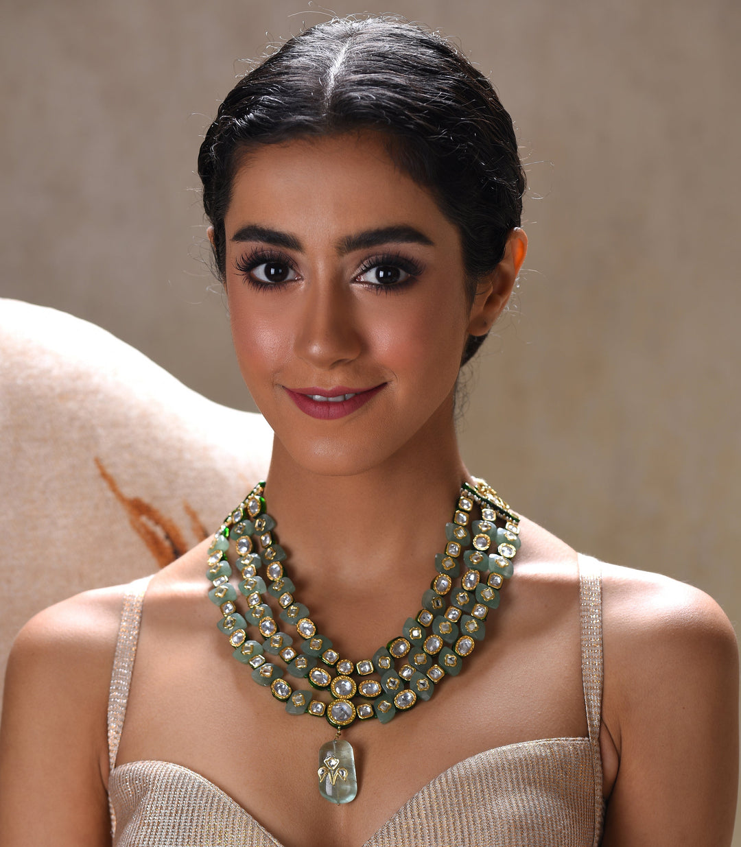 MANASVINI MINT KUNDAN NECKLACE
