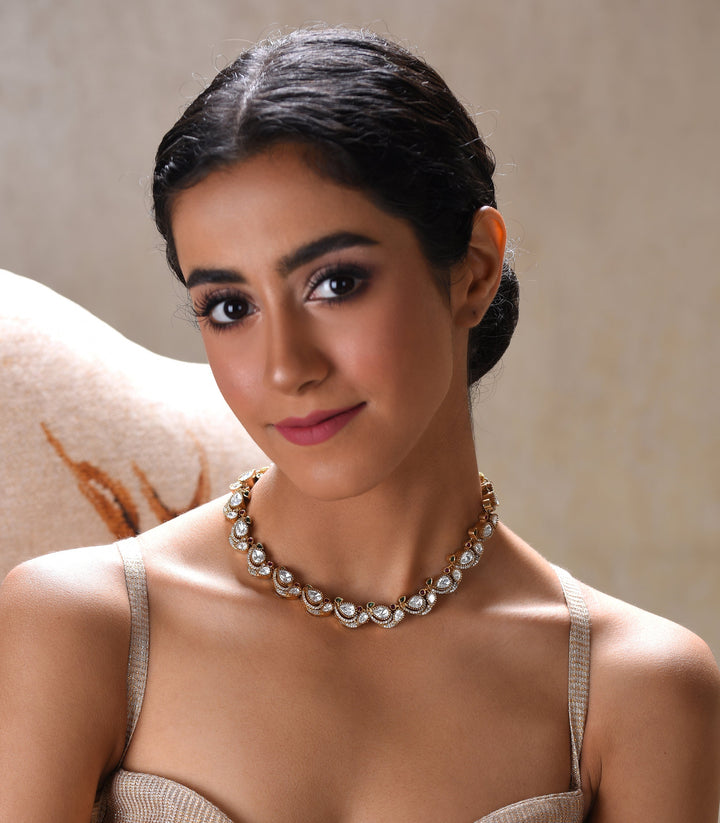 MENKA RED & GREEN POLKI NECKLACE SET