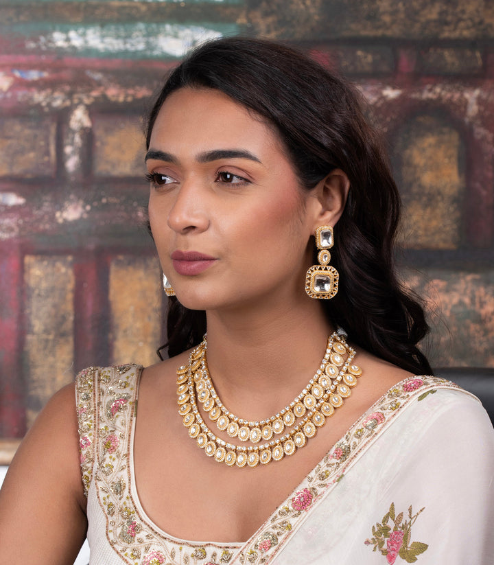 Kaveri Two Line Polki Necklace Set